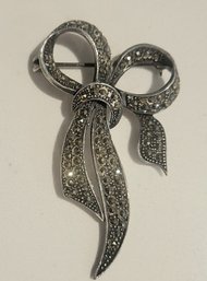 VINTAGE STERLING SILVER 925 MARCASITE RIBBON/BOW BROOCH