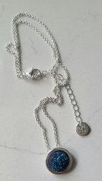 VINTAGE STERLING SILVER 925 COATED DRUZY PENDANT NECKLACE--18'L WITH 2'EXTENDER