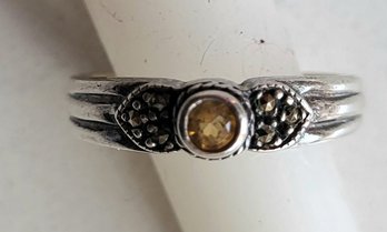 VINTAGE STERLING SILVER 925 MARCASITE & CITRINE BAND RING ----SIZE 9