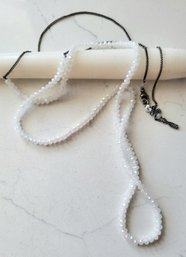 VINTAGE STERLING SILVER 925 LONG WHITE BEADED CRYSTAL NECKLACE---42'L