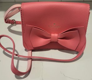VINTAGE AUTHENTIC 'KATE SPADE'PINK  BOW  LEATHER CROSSBODY PURSE