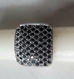 VINTAGE STERLING SILVER MARKED 925 RING WITH BLACK RHINESTONES--SIZE 6 1/2-7