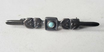VINTAGE STERLING SILVER TURQUOISE TEXTURED BROOCH