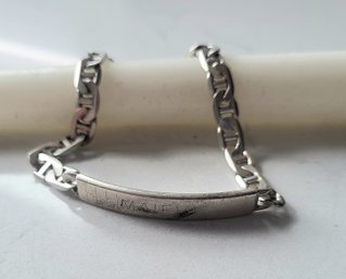 VINTAGE STERLING SILVER ID BAR BRACELET---8 1/2'L