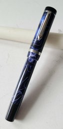 VINTAGE 'BEXLEY' FOUNTAIN PEN--18K 750 GOLD TIP--BLUE & BLACK SWIRL PEN