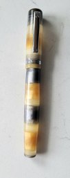 VINTAGE MONTEVERDE USA-IRIDIUM POINT M FOUNTAIN PEN-GOLD/SILVER/BEIGE WSILVERTONE ACCENTS