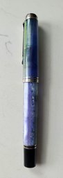 VINTAGE PELIKAN SOUVERAN GERMANY IRRIDESCENT BLUE GREEN FOUNTAIN PEN-14K-585-BB GOLD POINT