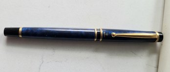 VINTAGE NAMIKI-JAPAN FOUNTAIN PEN-14K-585 GOLD POINT--IN BLACK & BLUE WITH GOLDTONE ACCENTS