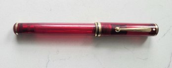 VINTAGE SHEAFFERS LEVENGER USA 14K/580 GOLD POINT-TRANSPARENT RED WITH GOLDTONE ACCENTS