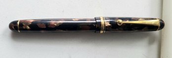 VINTAGE NAMIKI 14K/585 GOLD POINT FOUNTAIN PEN-5M IN BROWN & BLACK WITH GOLDTONE ACCENTS