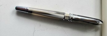 VINTAGE MONTEVERDE MOUNTAIN IRIDIUM POINT GERMANYFOUNTAIN PEN-STRIPED BEIGE/WHITE/BLACK & GRAY WSILVERTONE