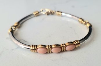 VINTAGE  QUALITY TWO TONE BRACELET WITH THREE CORAL BEADS