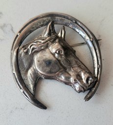 ANTIQUE MARKED 'STERLING 'HORSE PIN WITH MAKERS MARK