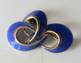 VINTAGE STERLING SILVER MARKED 925 NORWAY BLUE ENAMEL BROOCH WITH MAKERS MARK