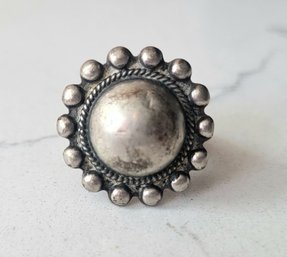 VINTAGE  CONTEMPORARY MODERN  SILVER RING WITH MARKINGS--SIZE 4