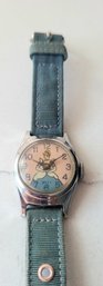 VINTAGE  AUTHENTIC CINDERELLA WATCH WITH TURQUOISE FABRIC STRAP---7'L---AS IS, NEEDS NEW BATTERY