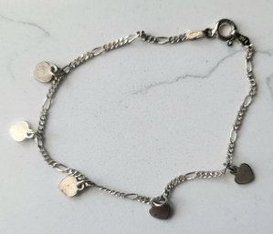 VINTAGE STERLING SILVER MARKED 925 ITALY 'FAS' HEART CHARM BRACELET----7'L