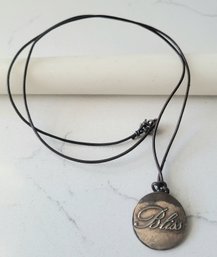 VINTAGE STERLING SILVER 925 MEXICO 'BLISS' LEATHER PENDANT NECKLACE
