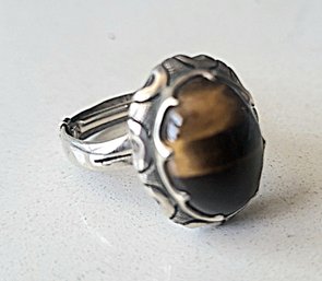 VINTAGE STERLING SILVER TIGER EYE COCKTAIL RING ---SIZE 7