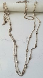 VINTAGE GOLDTONE CUBIC ZIRCONIA BEZEL SET STATIONED LONG NECKLACE---60'L