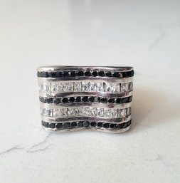 VINTAGE STERLING SILVER 925 CHANNEL SET CUBIC ZIRCONIA COCKTAIL RING---SIZE 6 1/2