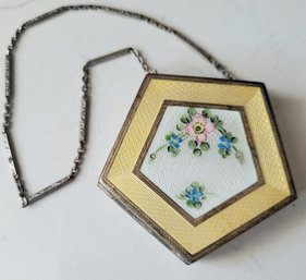 VINTAGE FIVE SIDED 14K GOLD FILLED 'ELGIN AM.MFG.CO.' GULLIOCHE ENAMEL COMPACT PURSE W/10'CHAIN