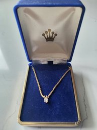 VINTGE 14K YELLOW GOLD ROPE CHAIN NECKLACE WITH .25Pt. DIAMOND PENDANT---18'L