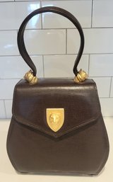 VINTAGE KIESELSTEIN-CORD STYLE UNIQUE  BROWN LEATHER HANDBAG WITH GOLD-TONE CATS & GOLD-TONE PAWS FOR FEET