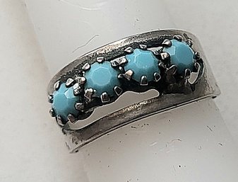 VINTAGE SILVER BAND RING WITH TURQUOISE---SIZE 6