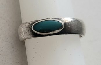 VINTAGE STERLING SILVER WITH MAKERS MARK AND TURQUOISE RING---SIZE 5 1/2