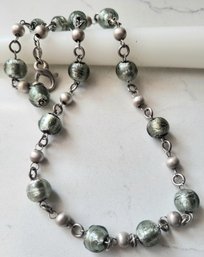 VINTAGE STERLING SILVER MARKED 925 ITALY MILOR BEADED NECKLACE---18 1/2'L