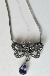 VINTAGE STERLING SILVER MARKED 925 ITALY BUTTERFLY PENDANT NECKLACE