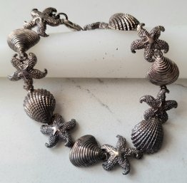 VINTAGE STERLING SILVER MAKED 925 SEASHELL BRACELET--7'L