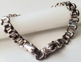 VINTAGE STERLING SILVER MARKED 925 MILOR ITALY BRACELET WITH TWO PANTHER HEADS FACING EACH OTHER