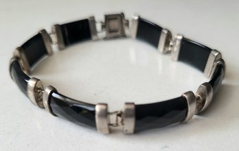 VINTAGE STERLING SILVER MARKED 925 BRACELET WITH BLACK ONYX