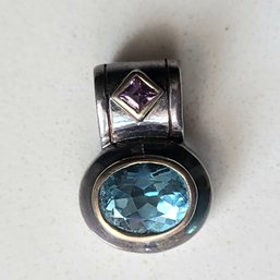 VINTAGE STERLING SILVER MARKED 925 SLIDE PENDANT WITH BLUE & PURPLE STONES