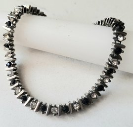 VINTAGE STERLING SILVER BRACELET WITH BLACK & CLEAR STONES