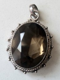 VINTAGE STERLING SILVER MARKED 925 W/ LARGE OVAL SMOKY QUARTZ PENDANT