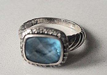 VINTAGE 'DAVID YURMAN' RING MARKED 'D.Y.925' WITH FACETED BLUE STONE ---SIZE 6 1/2