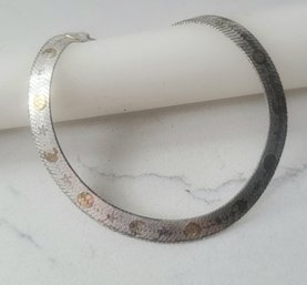 VINTAGE STERLING SILVER MARKED 925 ITALY TWO TONED HERRINGBONE SUN. MOON & STARS MOTIF BRACELET