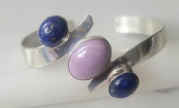 VINTAGE STERLING SILVER MARKED 925 LAPIS LAZULI & SUGILITE CUFF BRACELET