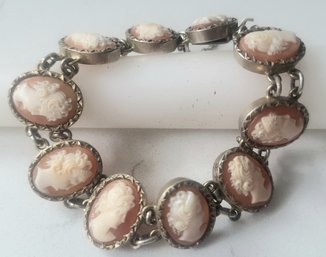 VINTAGE GOLDPLATED 800 SILVER SHELL CAMEO LINK BRACELET