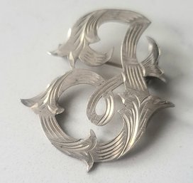 VINTAGE MARKED STERLING 925 MEXICO ENGRAVED 'J' BROOCH