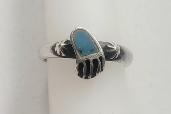 VINTAGE STERLING SILVER MARKED 'SF' AND NATURAL TURQUOISE RING---SIZE 2 1/2