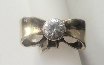 VINTAGE GOLDPLATED STERLING SILVER CUBIC ZIRCONIA BOW COCKTAIL RING--SIZE 6