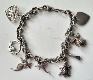 VINTAGE STERLING SILVER MARKED 925 MULTI CHARM LINK BRACELET--7 1/2'L