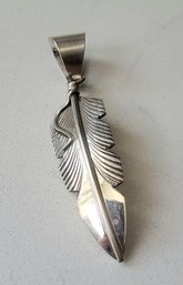 VINTAGE STERLING SILVER  MARKED STERLING 'CC' LARGE FEATHER PENDANT