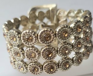 VINTAGE GOLDTONE MARKED 'CN' ADJUSTABLE CRYSTAL BUCKLE STRETCH BRACELET