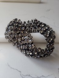 VINTAGE GUNMETAL CRYSTAL EMBELLISHED WIDE STRETCH BRACELET