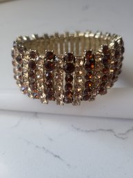 VINTAGE GOLDTONE CUBIC ZIRCONIA WIDE STRETCH BRACELET